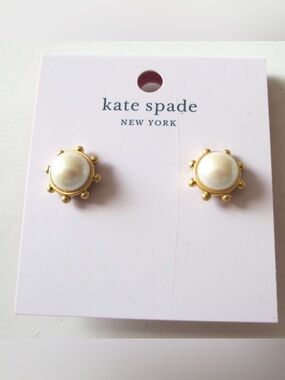 NWT Kate Spade New York Flying Colors Bezel Stud Earrings Faux Pearl